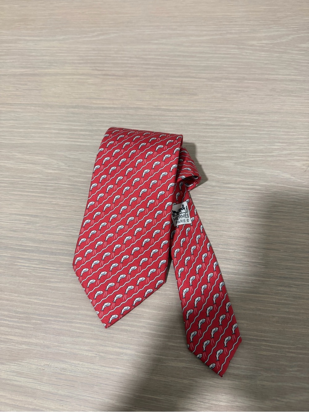 Vintage Hermès Paris Red Fish Print 100% Silk Men’s Tie France